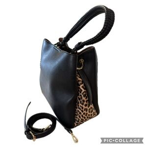 Elegant Black and Tan Leopard Print Shoulder Bag